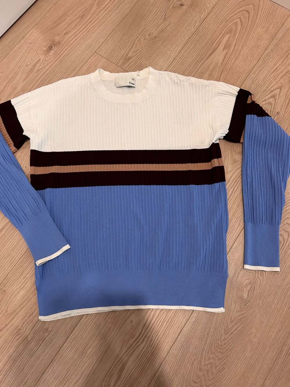 Wilfred Free Ribbed Colorblock Sweater Size M Blue White Striped